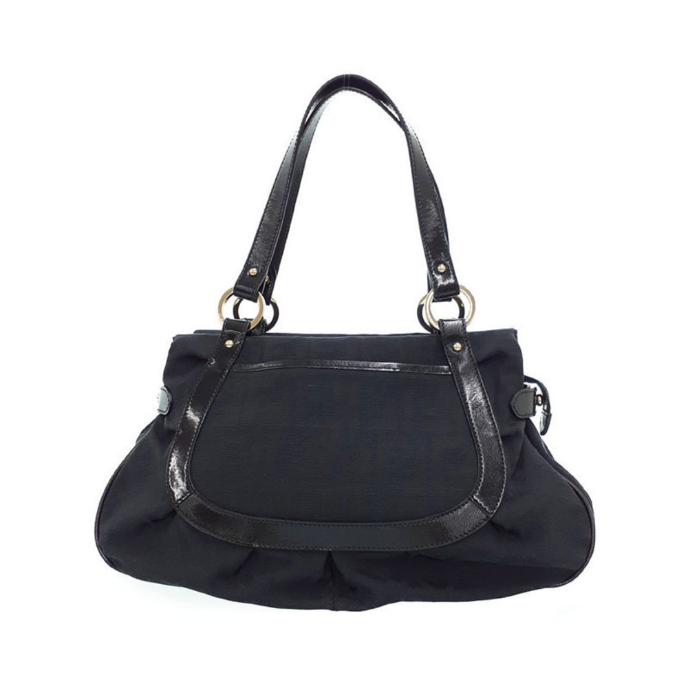 Fendi Zucca Pattern Shoulder Bag Handbag Black Dark Brown